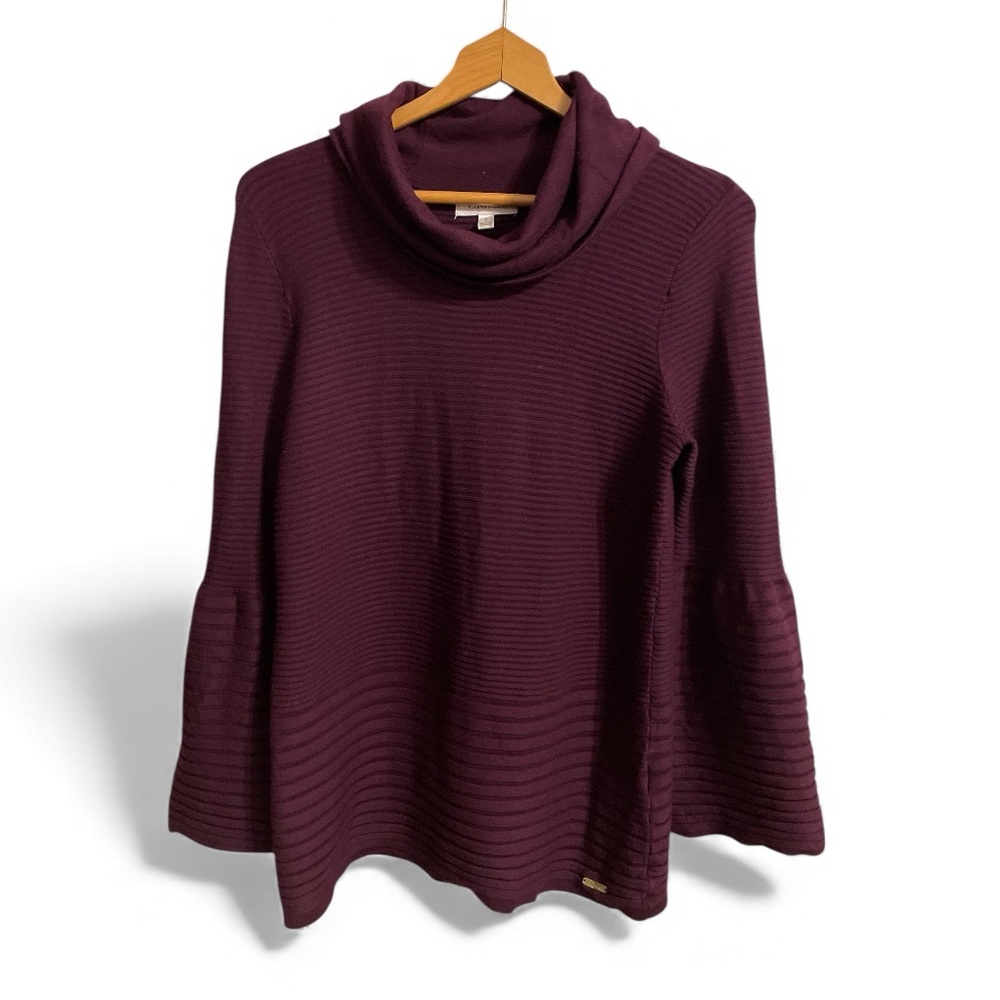 G8- purple ribbed turtle neck calvin klein sweater size Small bell delete
